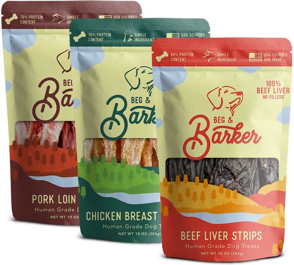 Beg & Barker Variety Chicken, Pork & Beef Liver Dog Jerky Treats, 10-oz bag, case of 3 slide 1 of 8