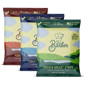 Beg & Barker The Barnyard Bunch Variety Pack Chicken, Pork & Turkey Dog Jerky Treats, 1-oz bag, case of 12