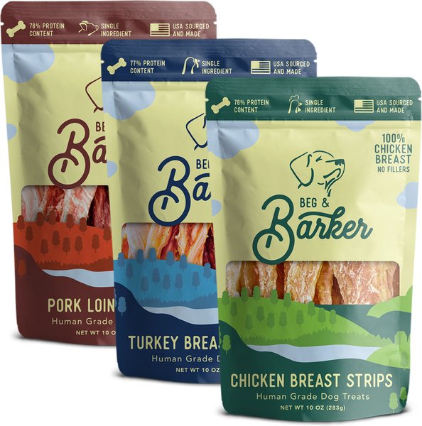 Beg & Barker The Barnyard Bunch Variety Pack Chicken, Pork & Turkey Dog Jerky Treats, 10-oz bag, case of 3 slide 1 of 8