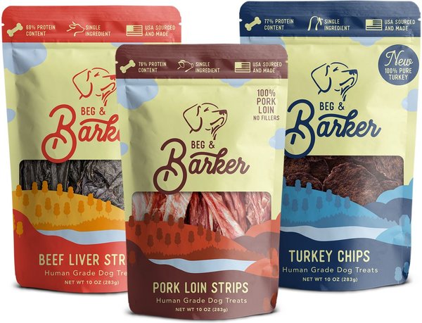 Beg & Barker Countryside Collection Variety Pork, Turkey & Beef Liver Dog Jerky Treats, 10-oz bag, case of 3 slide 1 of 8