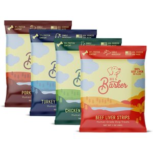 Beg & Barker Farmyard & Pasture Variety Variety Chicken, Pork, Turkey & Beef Liver Dog Jerky Treats, 1-oz bag, case of 16
