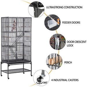 Yaheetech 69-in Parrot Cage with Detachable Stand, Black