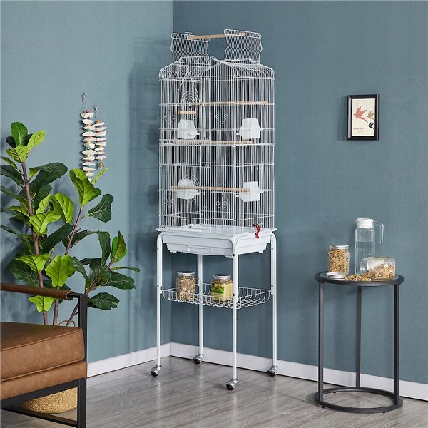 Yaheetech 64-in Open Top Metal Parrot Cage with Detachable Rolling Stand, White slide 1 of 10