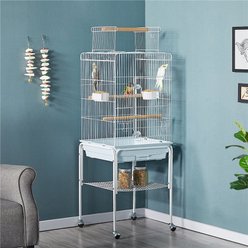 Yaheetech Play Top Detachable Rolling Stand Metal Bird Cage, White