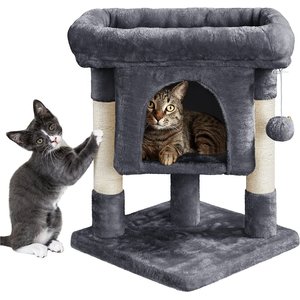 Yaheetech 2-Level 23.5-in Plush Cat Tree & Condo, Dark Gray