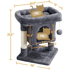 Yaheetech 2-Level 23.5-in Plush Cat Tree & Condo, Dark Gray