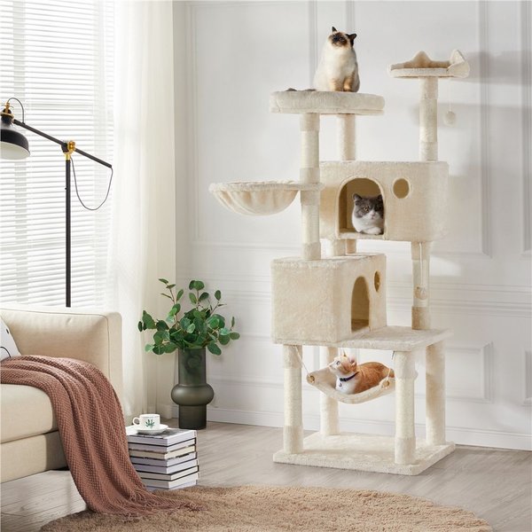 FRISCO 69-in Real Carpet Wooden Cat Tree, Beige - Chewy.com