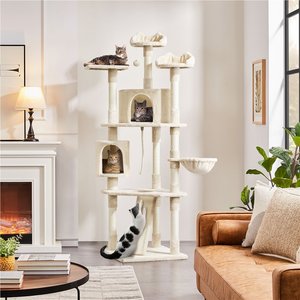 GO PET CLUB 106-in Floor-to-Ceiling Faux Fur Cat Tree & Condo, Beige ...