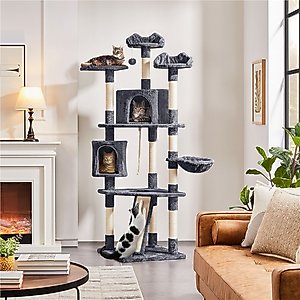 Yaheetech 79-in Plush Cat Tree & Condo, Dark Gray