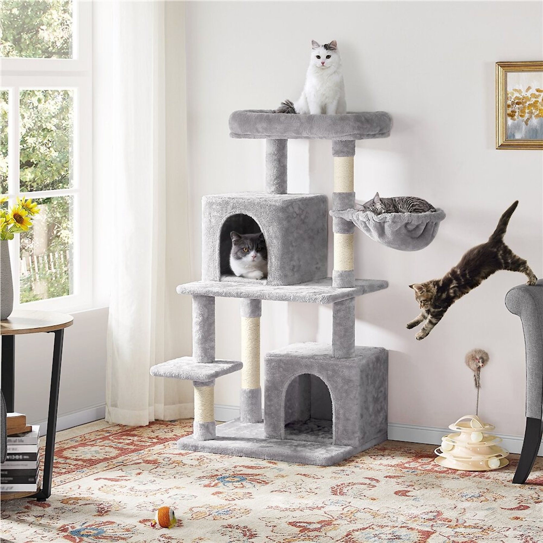 YAHEETECH 46.5-in Plush Cat Tree, Light Gray - Chewy.com