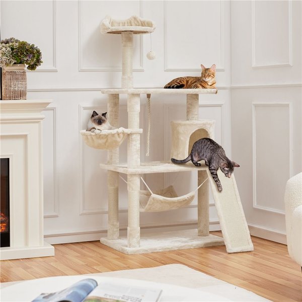 YAHEETECH 63.5in Plush Cat Tree & Condo, Beige