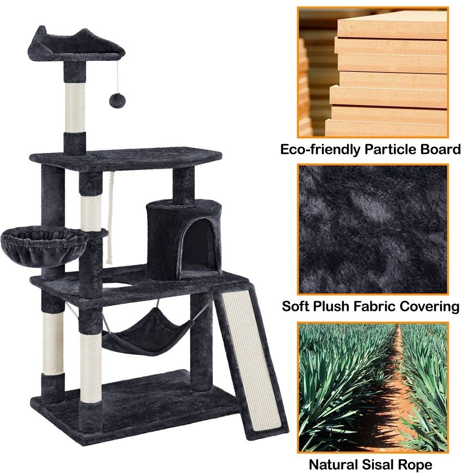 YAHEETECH 63.5-in Plush Cat Tree & Condo, Black - Chewy.com