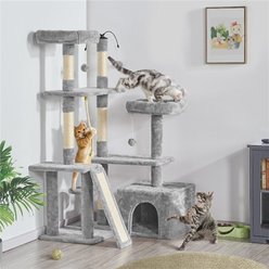 Yaheetech Activity Town 53.5-in Plush Cat Tree, Light Gray