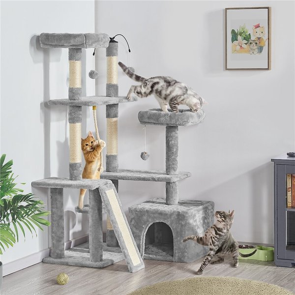 Yaheetech Activity Town 53.5-in Plush Cat Tree, Light Gray slide 1 of 9