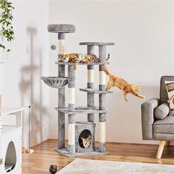 Yaheetech 51.5-in Plush Cat Tree Condo, Light Gray