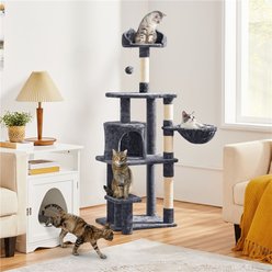 Yaheetech Play Center 60.5-in Plush Cat Tree, Dark Gray