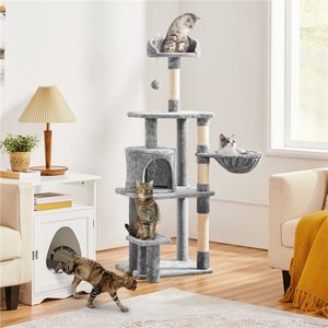 Yaheetech Play Center 60.5-in Plush Cat Tree, Light Gray