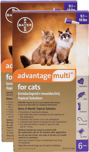 Advantage Multi Topical Solution for Cats, 9.1-18 lbs, (Purple Box), 12 Doses (12-mos. supply) slide 1 of 3