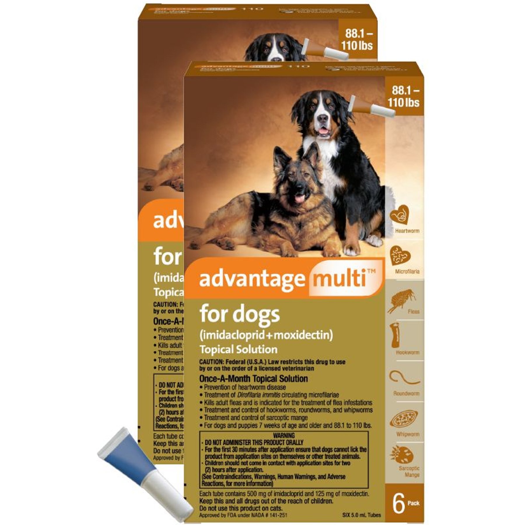 ADVANTAGE MULTI Topical Solution for Dogs 88.1 110 lbs Brown Box 12 Doses 12 mos. supply Chewy