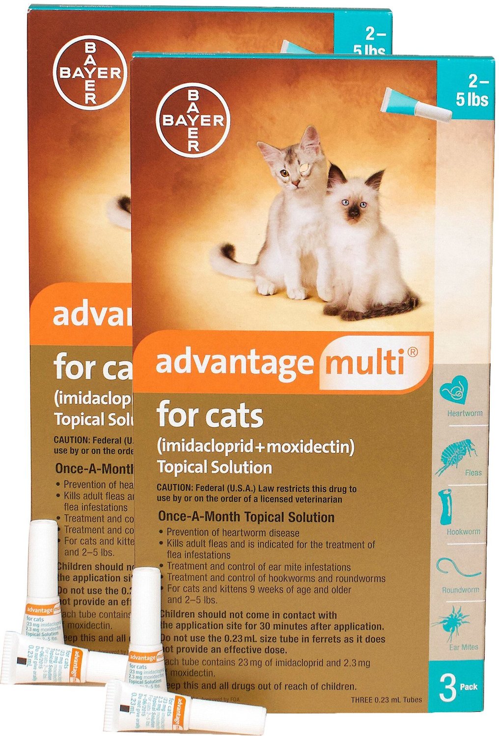 ADVANTAGE MULTI Topical Solution For Cats, 2-5 Lbs (Turquoise Box), 6 ...