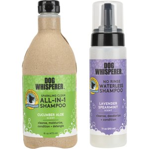 Dog Whisperer Sparkling Clean All- In-1 Shampoo + No Rinse Waterless Dog Shampoo, 16-oz bottle & 7.1-oz bottle