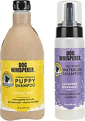 Dog Whisperer Hypoallergenic Puppy Shampoo + No Rinse Waterless Dog Shampoo, 16-oz bottle & 7.1-oz bottle