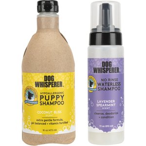 Dog Whisperer Hypoallergenic Puppy Shampoo + No Rinse Waterless Dog Shampoo, 16-oz bottle & 7.1-oz bottle
