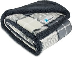 PetAmi Sherpa Cat & Dog Blanket, Plaid Charcoal Grey, 60 x 40-in