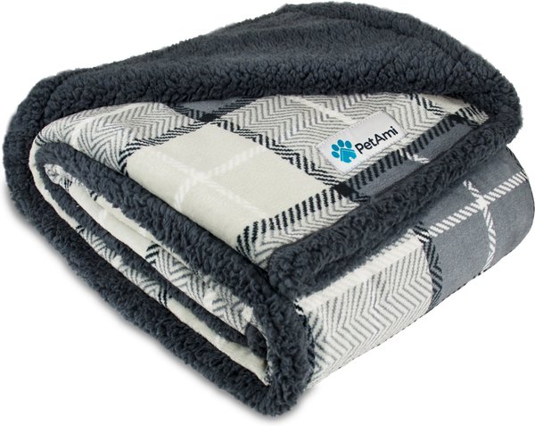 PetAmi Sherpa Cat & Dog Blanket, Plaid Charcoal Grey, 60 x 40-in slide 1 of 7