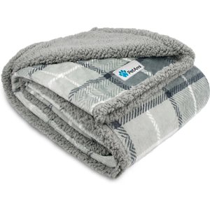 PetAmi Sherpa Cat & Dog Blanket, Plaid Light Grey, 60 x 40-in