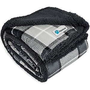 PetAmi Sherpa Cat & Dog Blanket, PlaidCharcoal Grey, 60 x 80-in