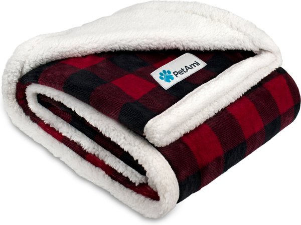 PetAmi Waterproof Throw Cat & Dog Blanket, White & Checker Red slide 1 of 7
