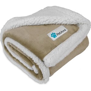 PetAmi Waterproof Throw Cat & Dog Blanket, White & Tan