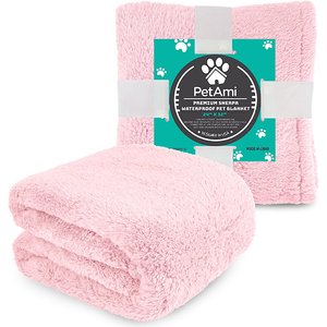 PetAmi Fluffy Waterproof Cat & Dog Blanket, Pink, Small