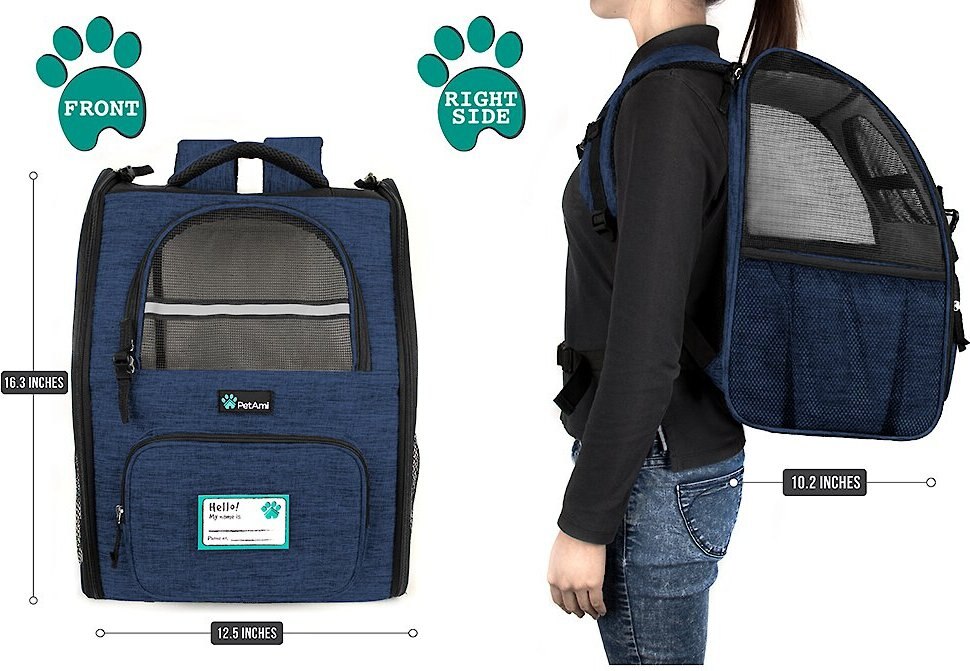PETAMI Deluxe Backpack Dog & Cat Carrier, Heather Navy