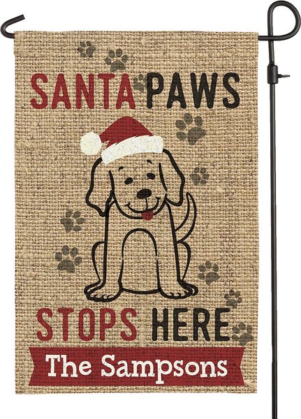 Custom Personalization Solutions Santa Paws Stops Here Personalized Garden Flag slide 1 of 4