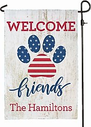 Custom Personalization Solutions Welcome Friends Patriotic Paw Print Personalized Garden Flag