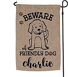 Custom Personalization Solutions Beware of Friendly Dog Personalized Burlap Garden Flag