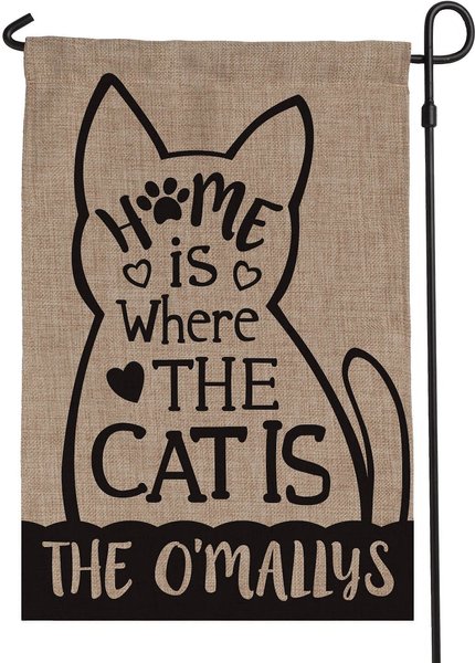 Custom Personalization Solutions Home Is Where The Cat Is Personalized Burlap Flag slide 1 of 4