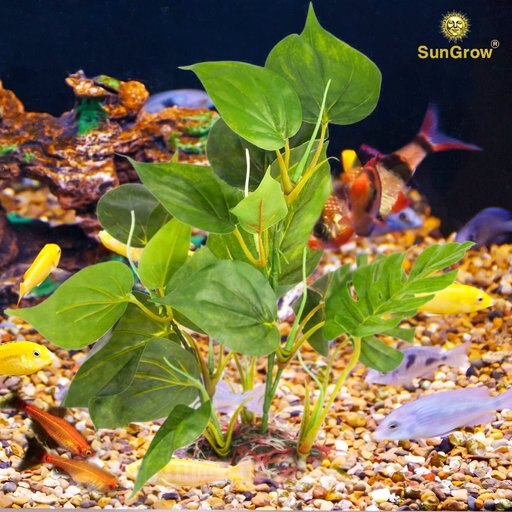 SunGrow Tall & Large Artificial Plastic Leaf Plants for Fish Aquarium Decoration & Reptile Hideout
