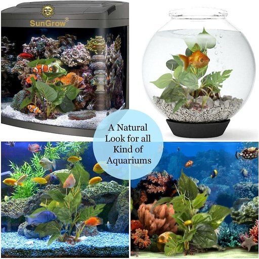 SunGrow Tall & Large Artificial Plastic Leaf Plants for Fish Aquarium Decoration & Reptile Hideout