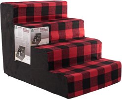 Precious Tails 4-Step Dog & Cat Stairs, Red Black