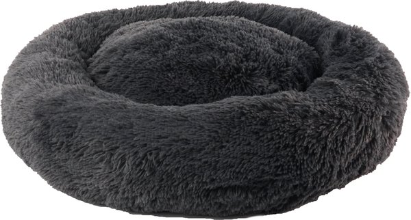Precious Tails Super Lux Fur Bolster Cat & Dog Bed, Charcoal, Medium slide 1 of 2