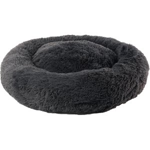 Precious Tails Super Lux Fur Bolster Cat & Dog Bed, Charcoal, Medium