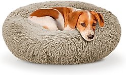 Precious Tails Super Lux Fur Bolster Cat & Dog Bed, Taupe, Large slide 2 of 2