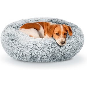Precious Tails Super Lux Fur Bolster Cat & Dog Bed, Ice Gray, Large