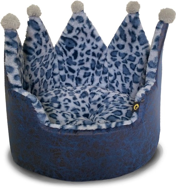 Precious Tails Leopard Crown Bolster Cat & Dog Bed, Navy slide 1 of 4
