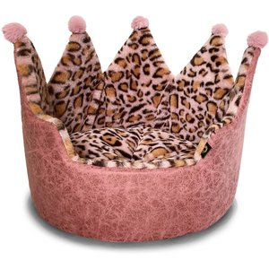 Precious Tails Leopard Crown Bolster Cat & Dog Bed, Pink