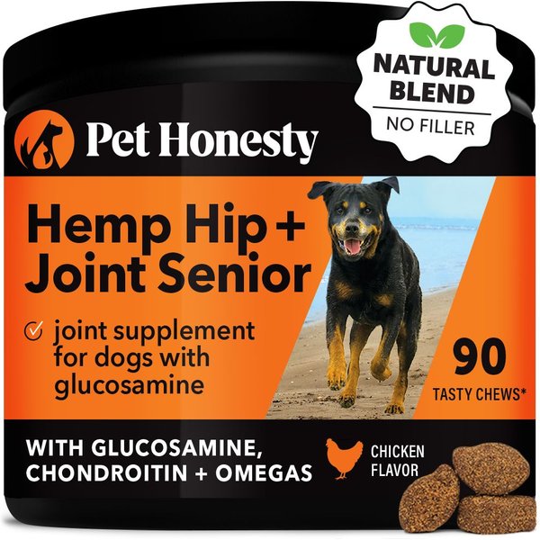 PETHONESTY Hemp Hip + Joint Health Senior Chicken Flavored Soft Chew Joint Supplement for Senior