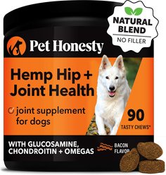 PetHonesty Hemp Hip + Joint Health Bacon Flavor Soft Chews Dog Supplement, 90 count